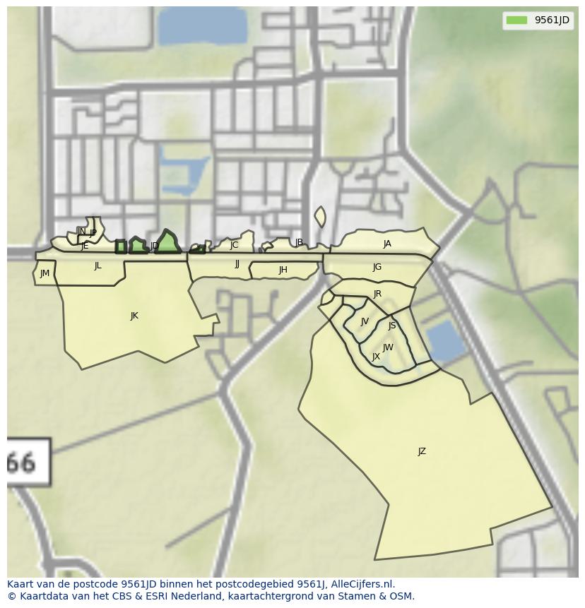 Afbeelding van het postcodegebied 9561 JD op de kaart.