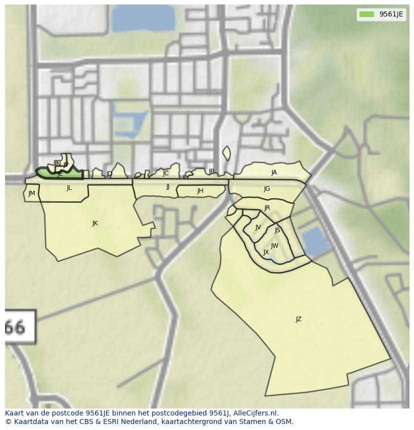 Afbeelding van het postcodegebied 9561 JE op de kaart.