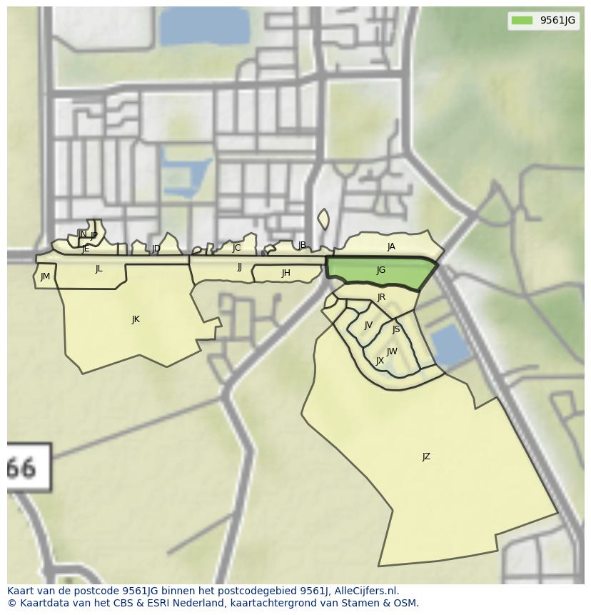 Afbeelding van het postcodegebied 9561 JG op de kaart.