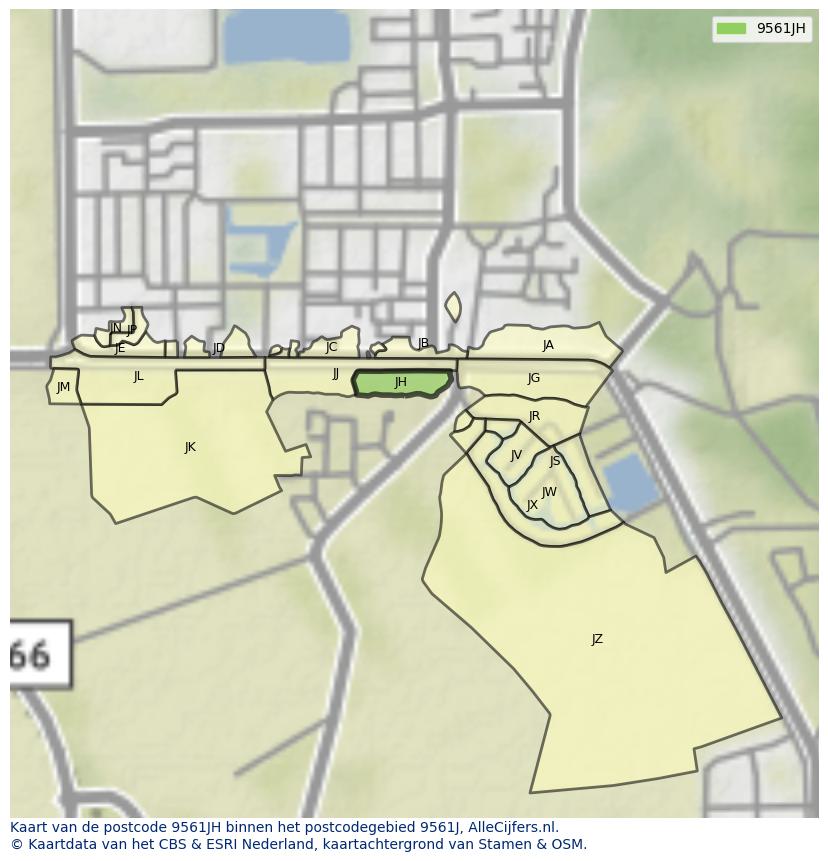 Afbeelding van het postcodegebied 9561 JH op de kaart.