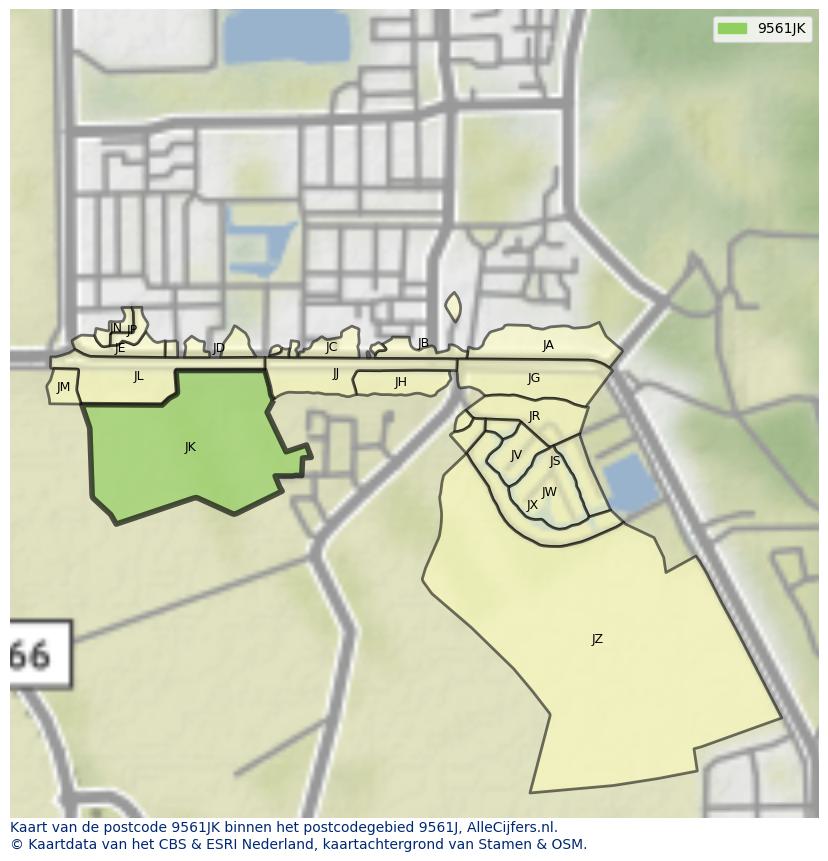 Afbeelding van het postcodegebied 9561 JK op de kaart.