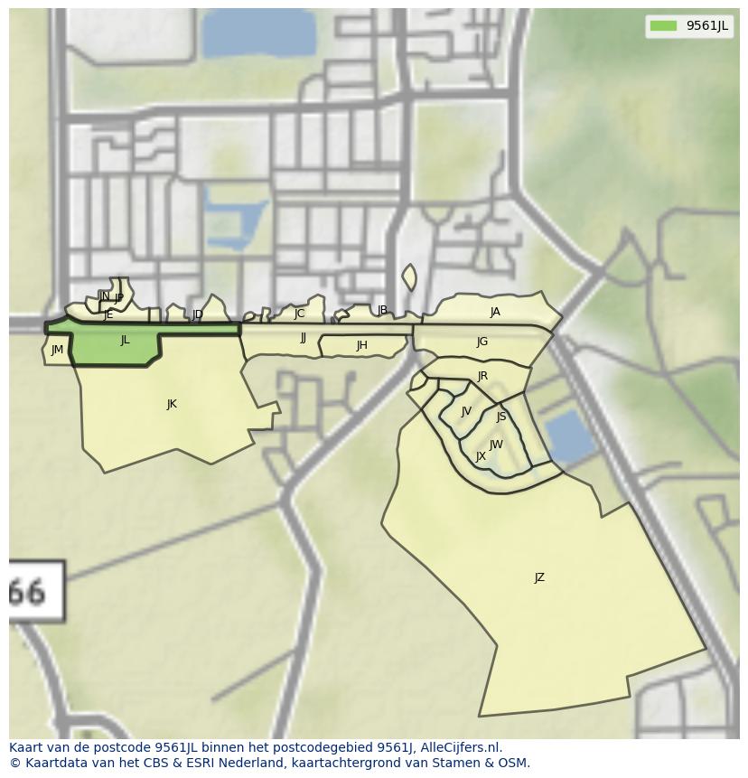 Afbeelding van het postcodegebied 9561 JL op de kaart.