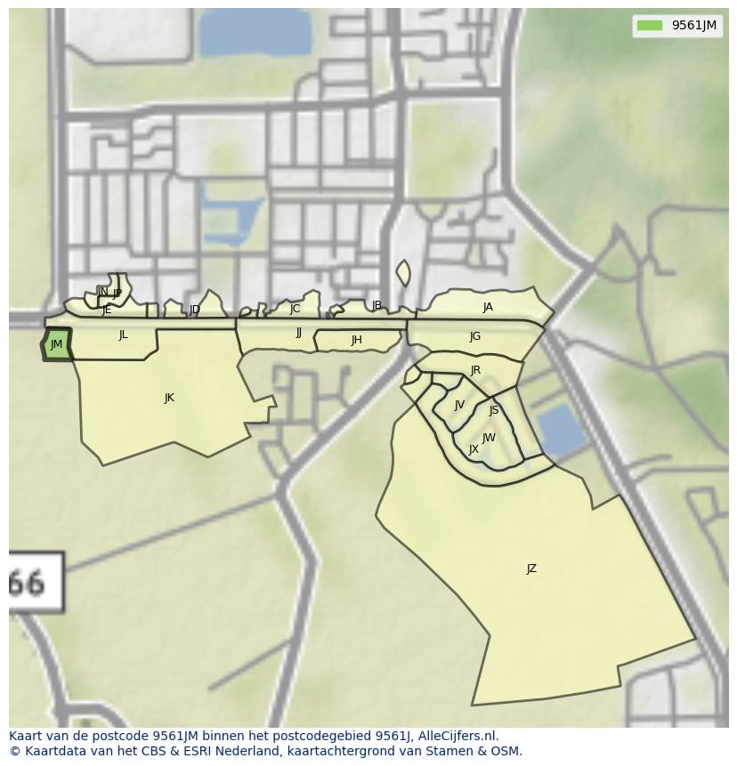 Afbeelding van het postcodegebied 9561 JM op de kaart.