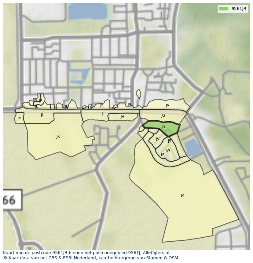 Afbeelding van het postcodegebied 9561 JR op de kaart.