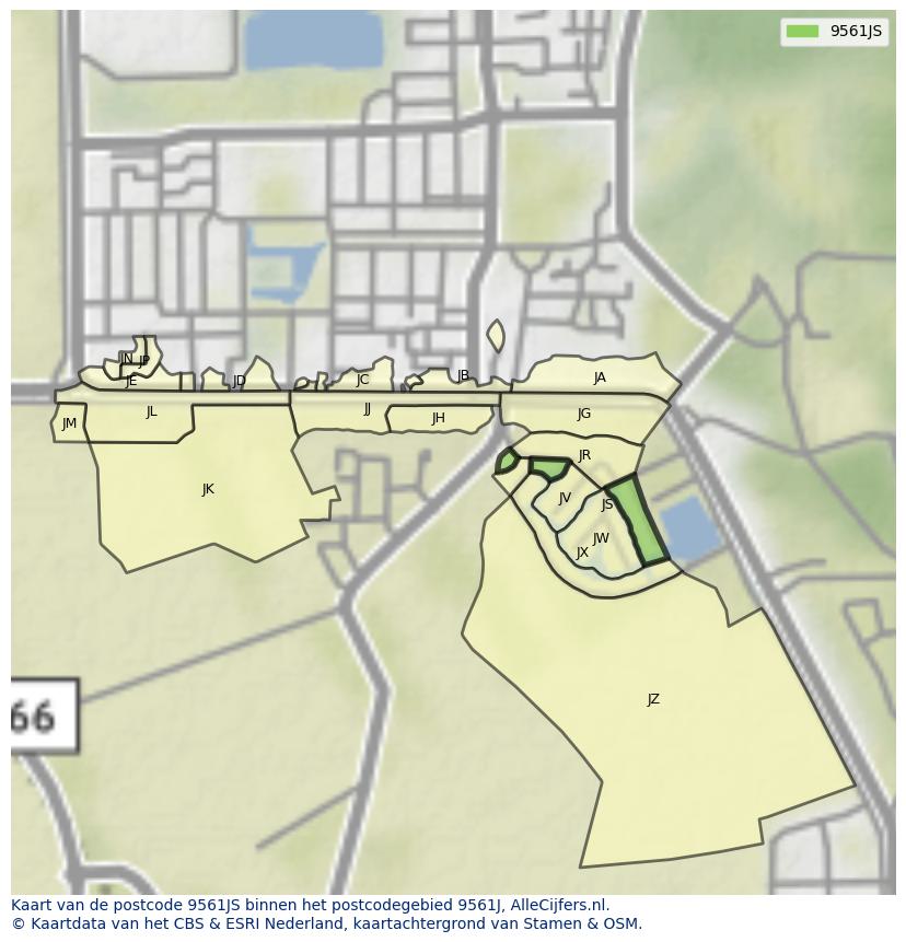 Afbeelding van het postcodegebied 9561 JS op de kaart.