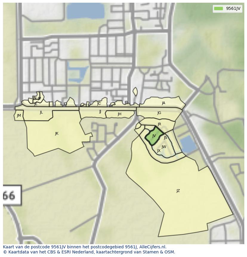 Afbeelding van het postcodegebied 9561 JV op de kaart.