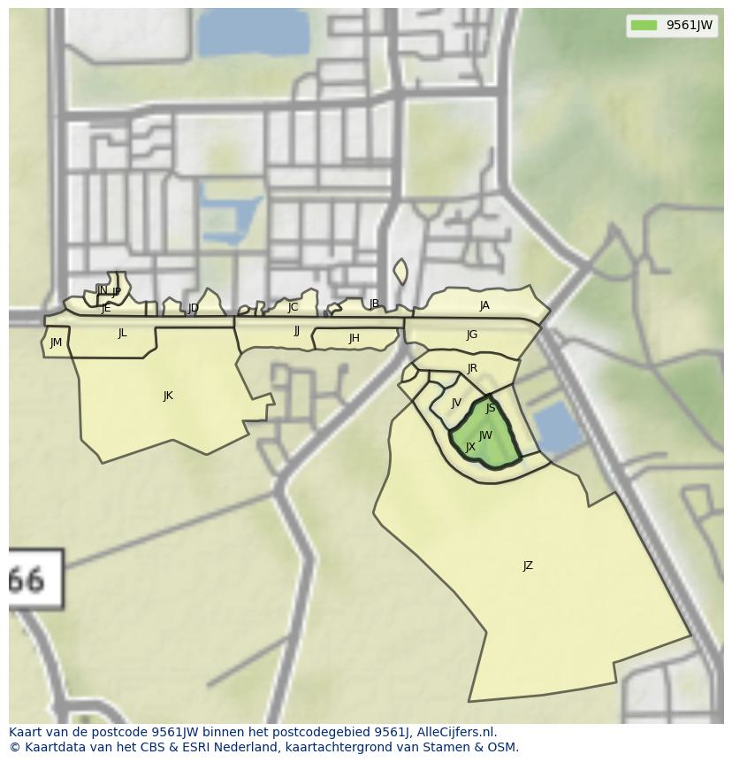 Afbeelding van het postcodegebied 9561 JW op de kaart.