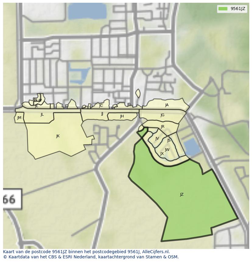 Afbeelding van het postcodegebied 9561 JZ op de kaart.