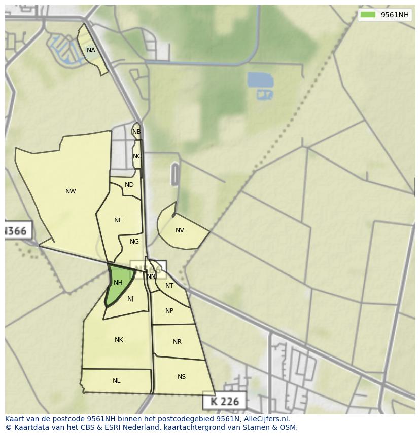 Afbeelding van het postcodegebied 9561 NH op de kaart.