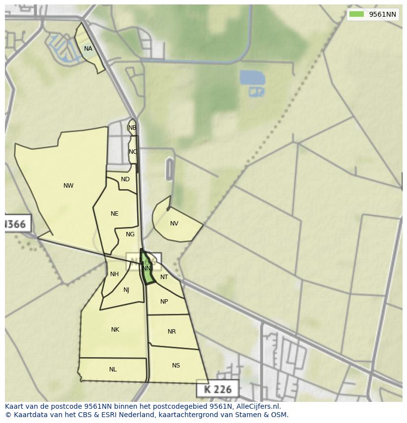 Afbeelding van het postcodegebied 9561 NN op de kaart.