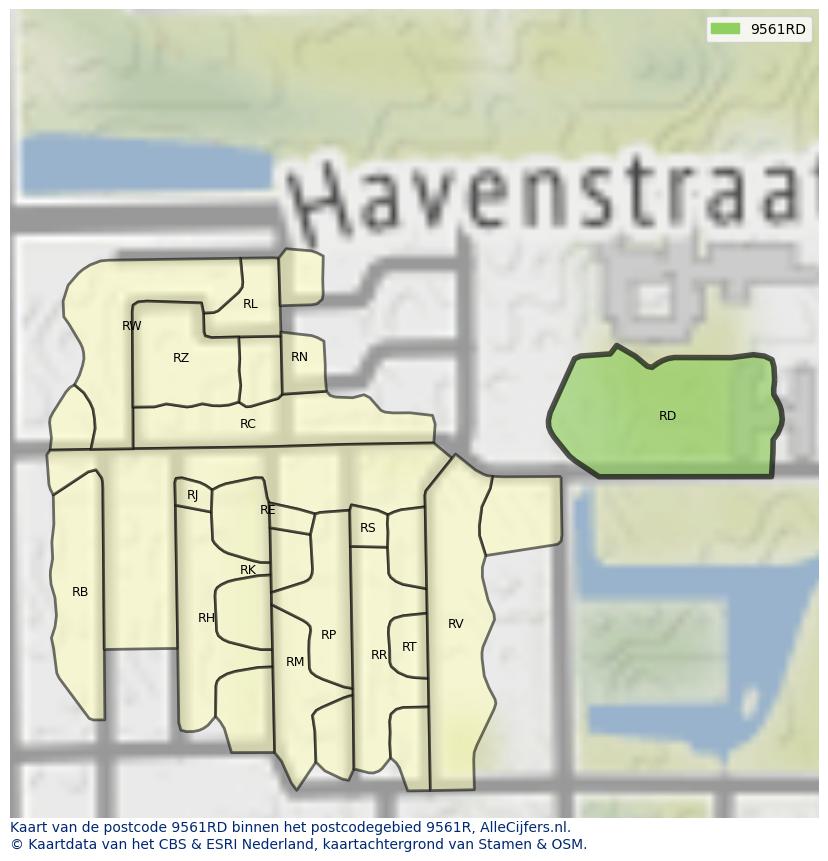 Afbeelding van het postcodegebied 9561 RD op de kaart.