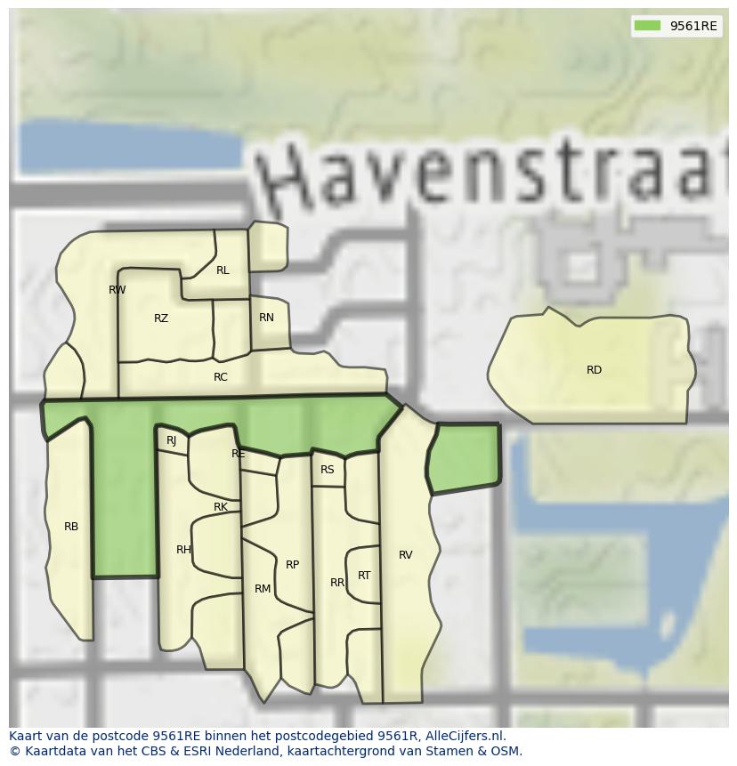 Afbeelding van het postcodegebied 9561 RE op de kaart.