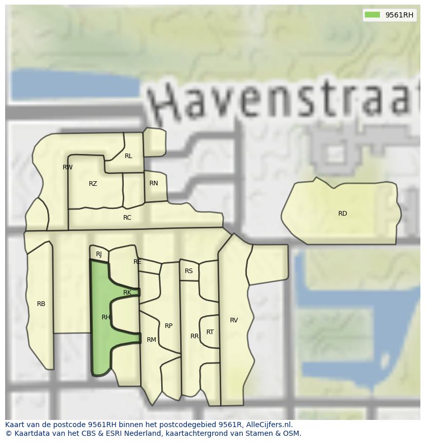 Afbeelding van het postcodegebied 9561 RH op de kaart.