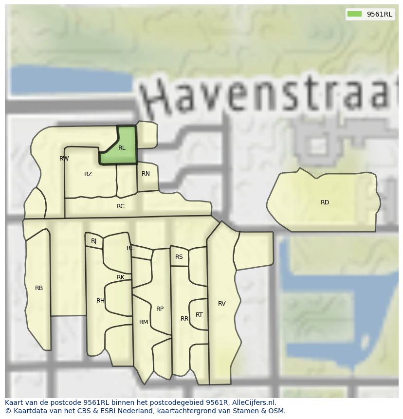 Afbeelding van het postcodegebied 9561 RL op de kaart.