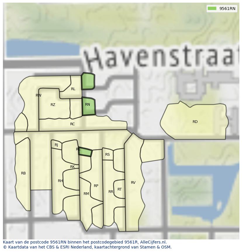Afbeelding van het postcodegebied 9561 RN op de kaart.