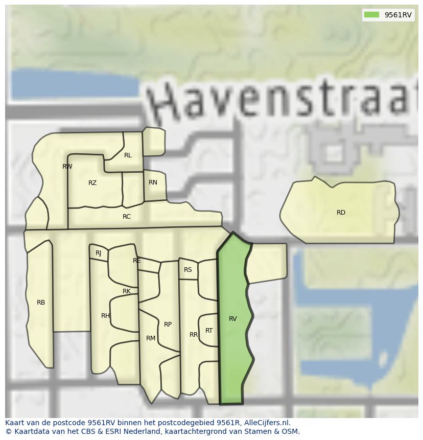 Afbeelding van het postcodegebied 9561 RV op de kaart.