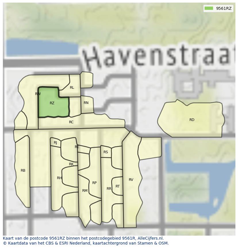 Afbeelding van het postcodegebied 9561 RZ op de kaart.