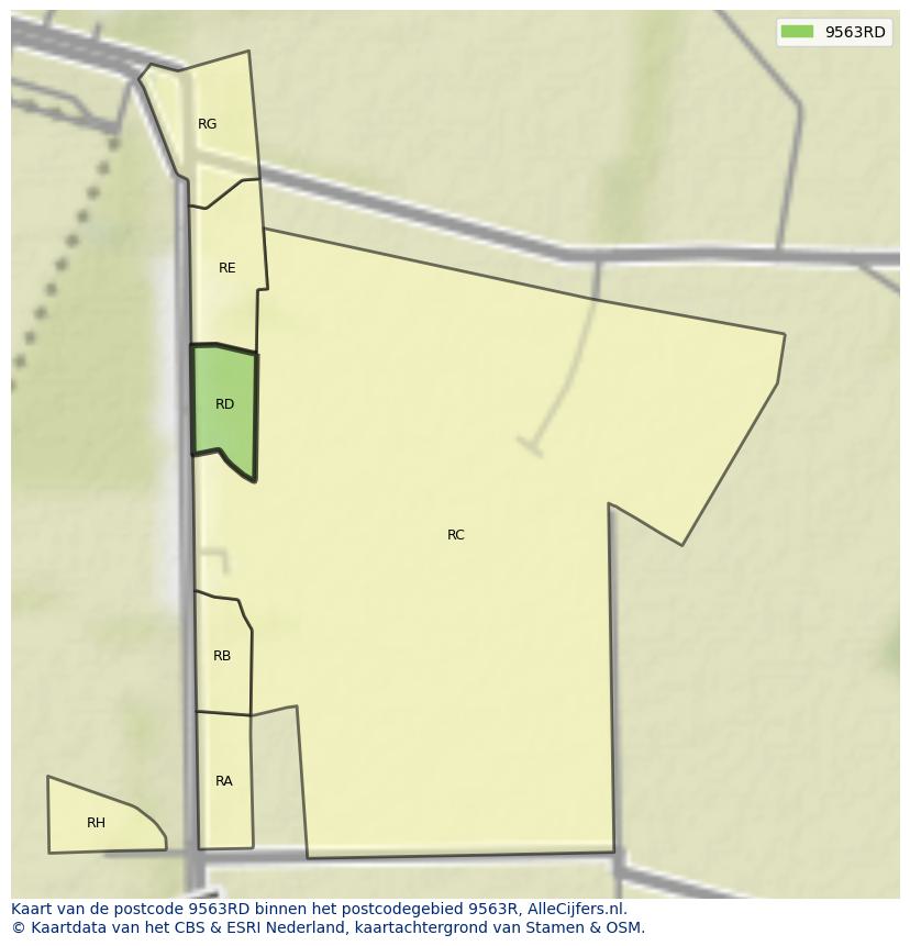 Afbeelding van het postcodegebied 9563 RD op de kaart.