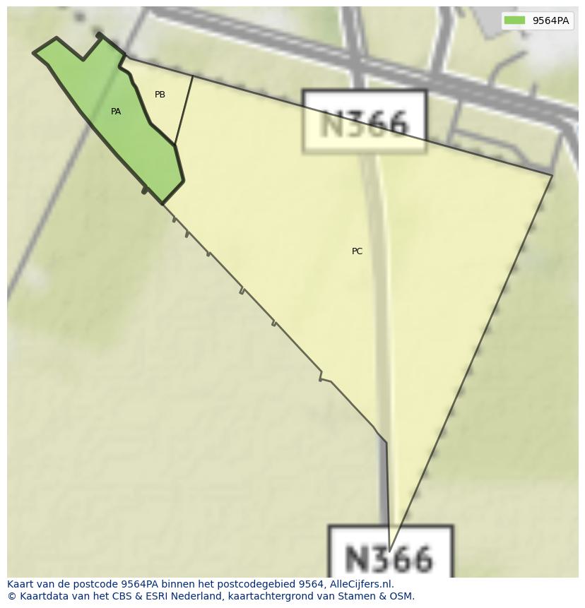 Afbeelding van het postcodegebied 9564 PA op de kaart.