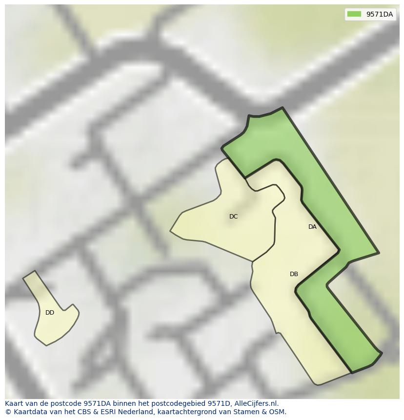 Afbeelding van het postcodegebied 9571 DA op de kaart.