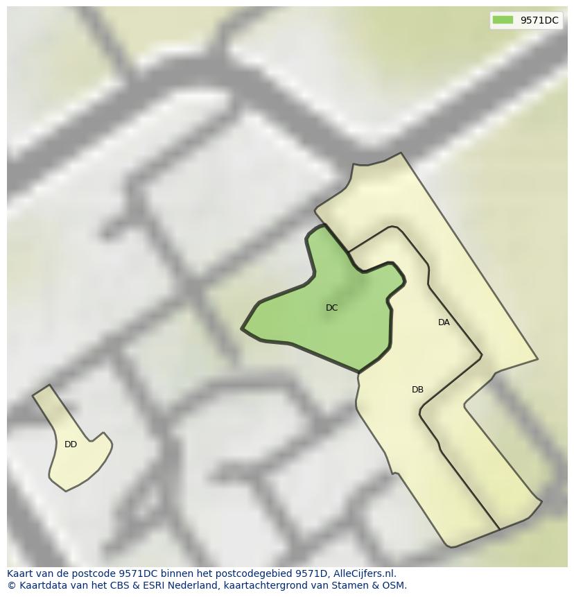 Afbeelding van het postcodegebied 9571 DC op de kaart.