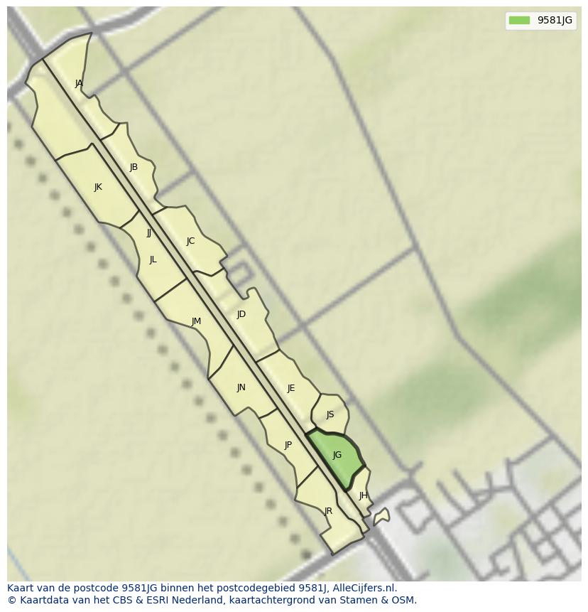 Afbeelding van het postcodegebied 9581 JG op de kaart.
