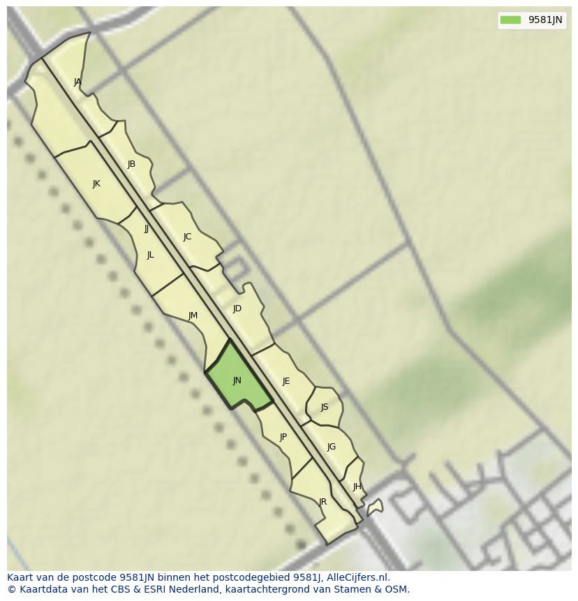 Afbeelding van het postcodegebied 9581 JN op de kaart.