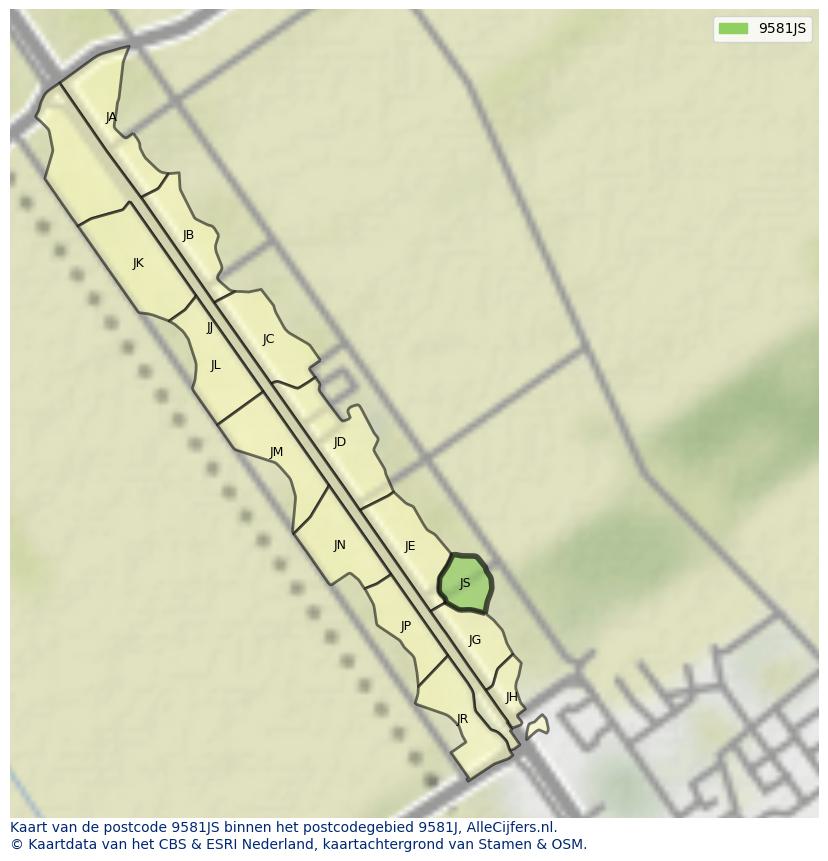 Afbeelding van het postcodegebied 9581 JS op de kaart.