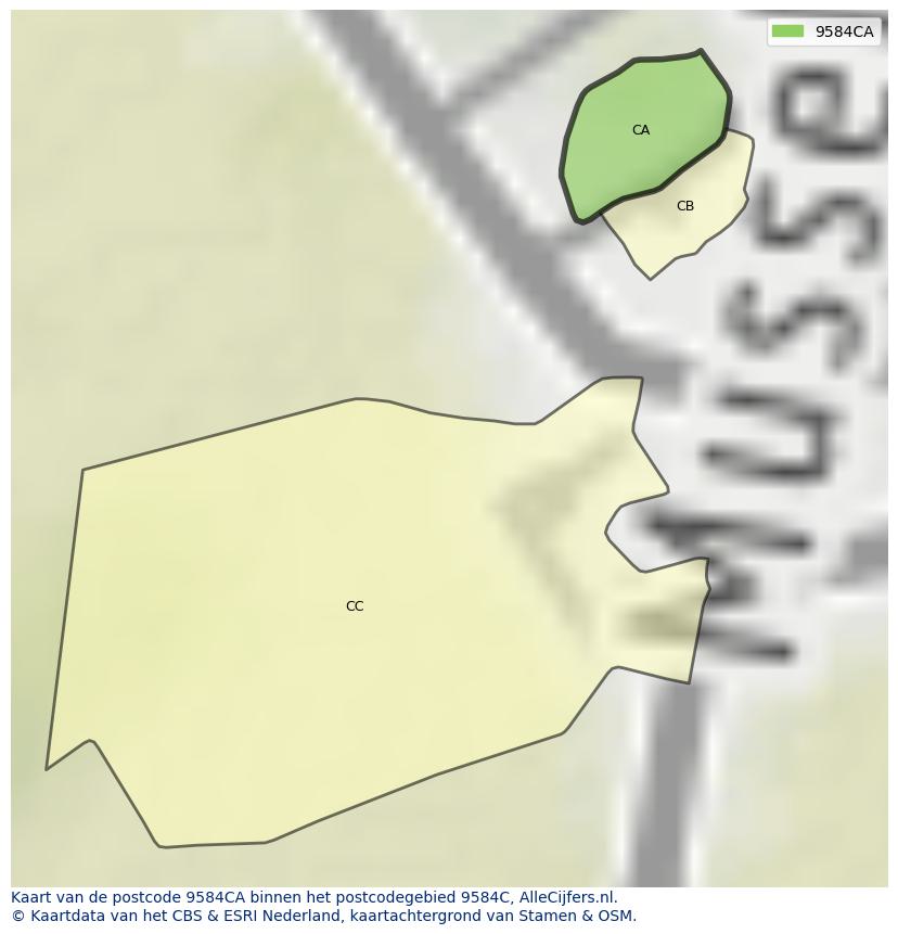 Afbeelding van het postcodegebied 9584 CA op de kaart.