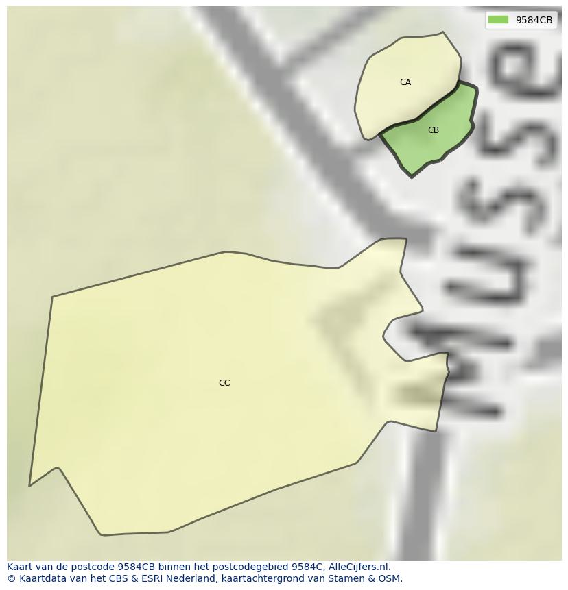 Afbeelding van het postcodegebied 9584 CB op de kaart.