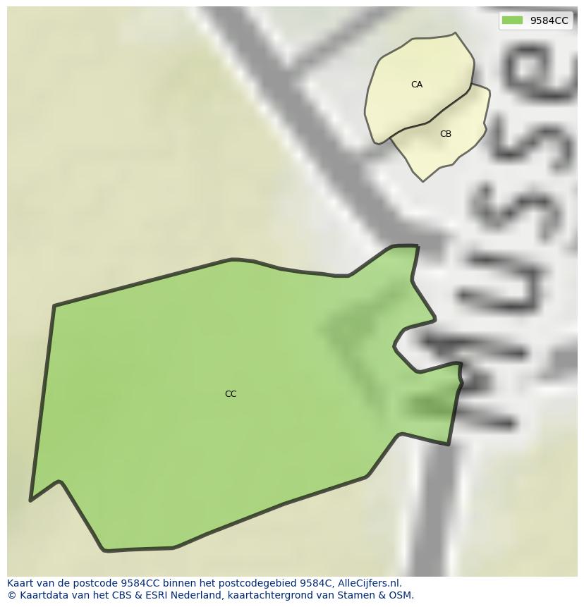 Afbeelding van het postcodegebied 9584 CC op de kaart.