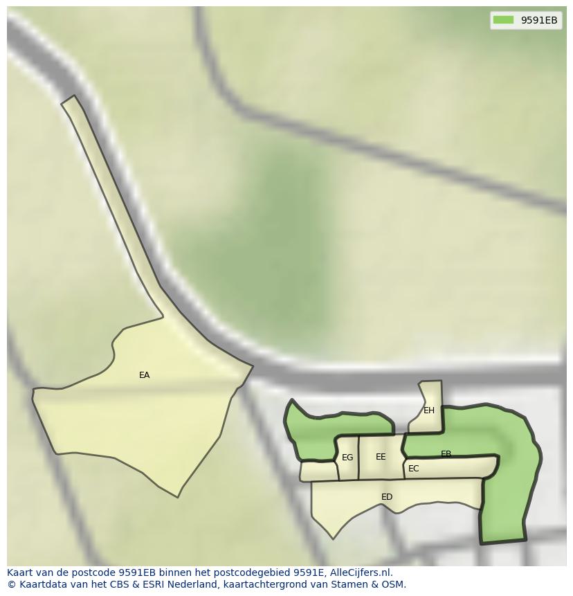 Afbeelding van het postcodegebied 9591 EB op de kaart.