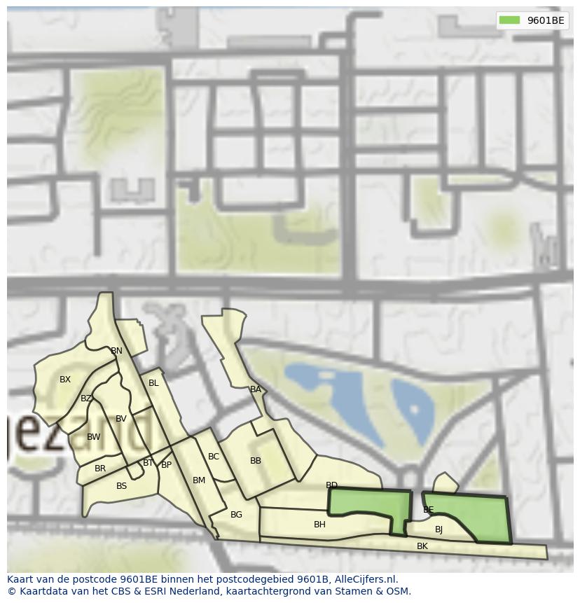 Afbeelding van het postcodegebied 9601 BE op de kaart.