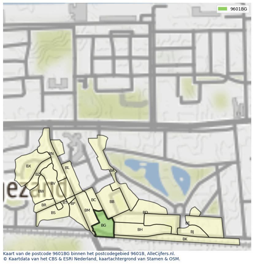 Afbeelding van het postcodegebied 9601 BG op de kaart.