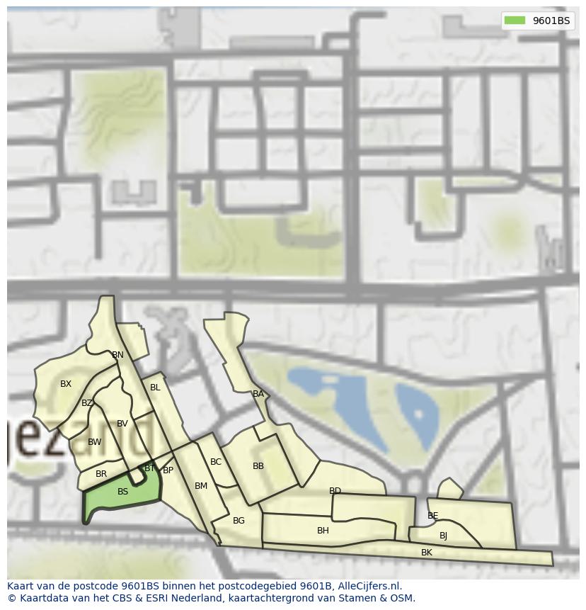 Afbeelding van het postcodegebied 9601 BS op de kaart.