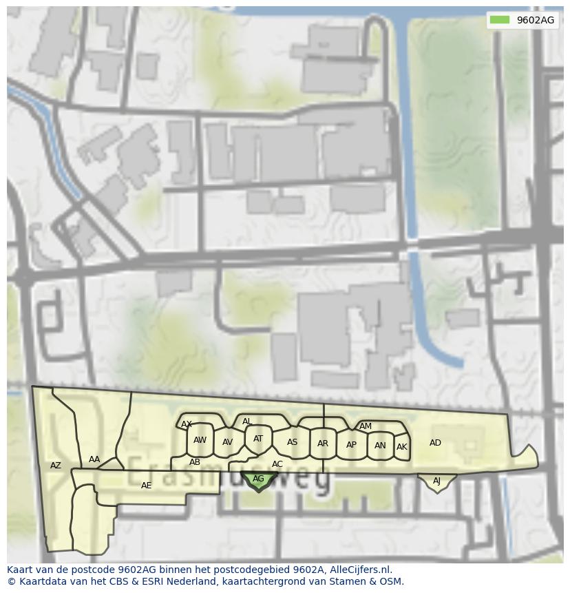 Afbeelding van het postcodegebied 9602 AG op de kaart.