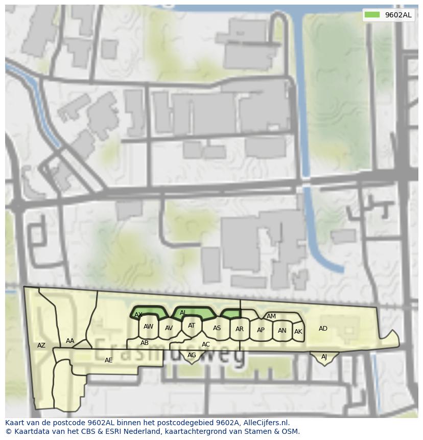 Afbeelding van het postcodegebied 9602 AL op de kaart.
