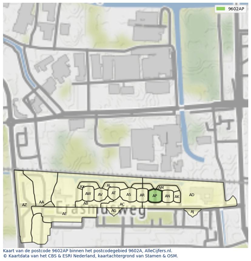 Afbeelding van het postcodegebied 9602 AP op de kaart.
