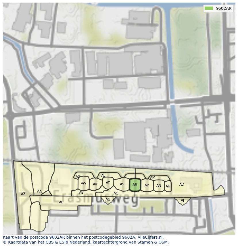 Afbeelding van het postcodegebied 9602 AR op de kaart.
