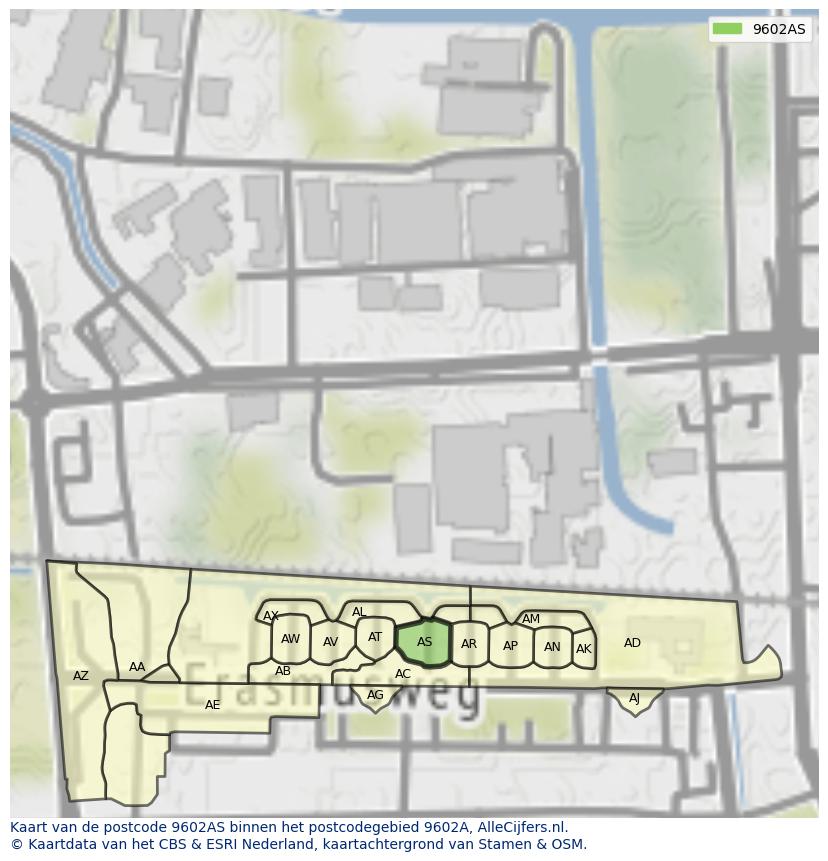 Afbeelding van het postcodegebied 9602 AS op de kaart.