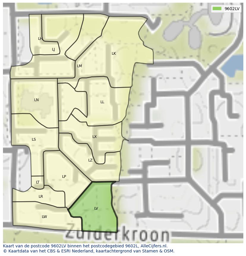 Afbeelding van het postcodegebied 9602 LV op de kaart.
