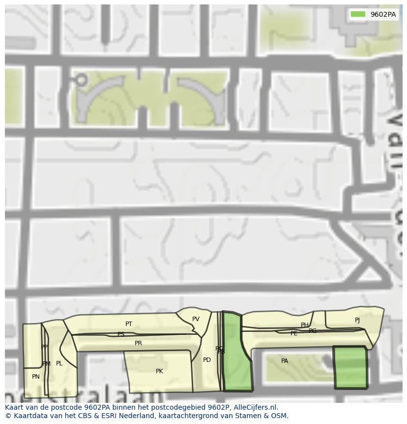Afbeelding van het postcodegebied 9602 PA op de kaart.
