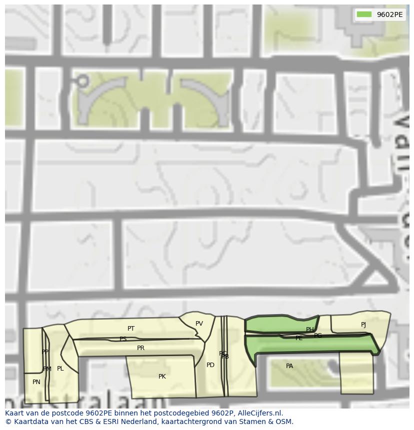 Afbeelding van het postcodegebied 9602 PE op de kaart.