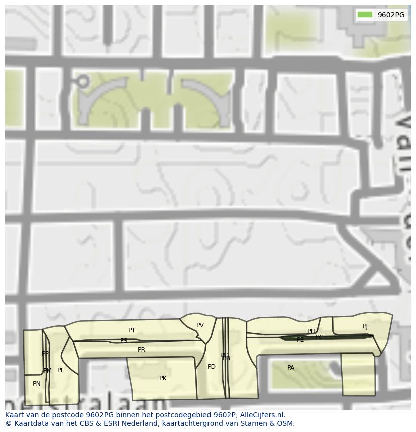 Afbeelding van het postcodegebied 9602 PG op de kaart.