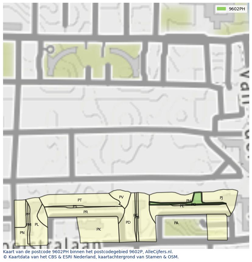 Afbeelding van het postcodegebied 9602 PH op de kaart.