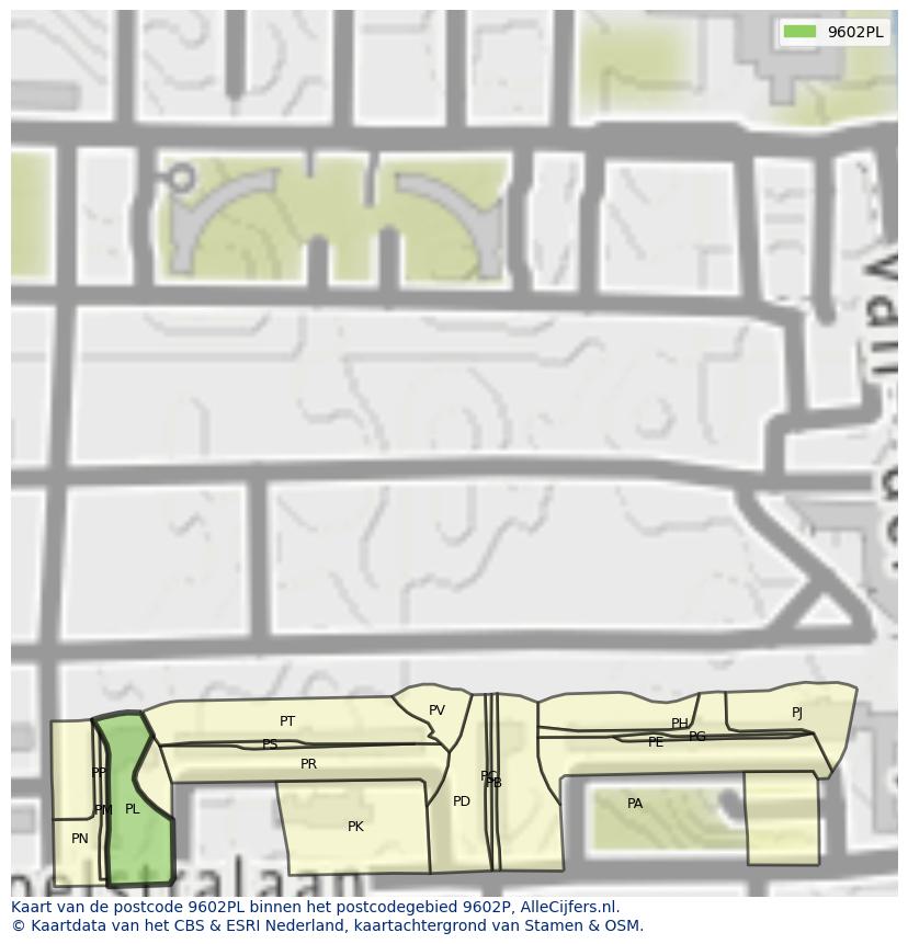Afbeelding van het postcodegebied 9602 PL op de kaart.