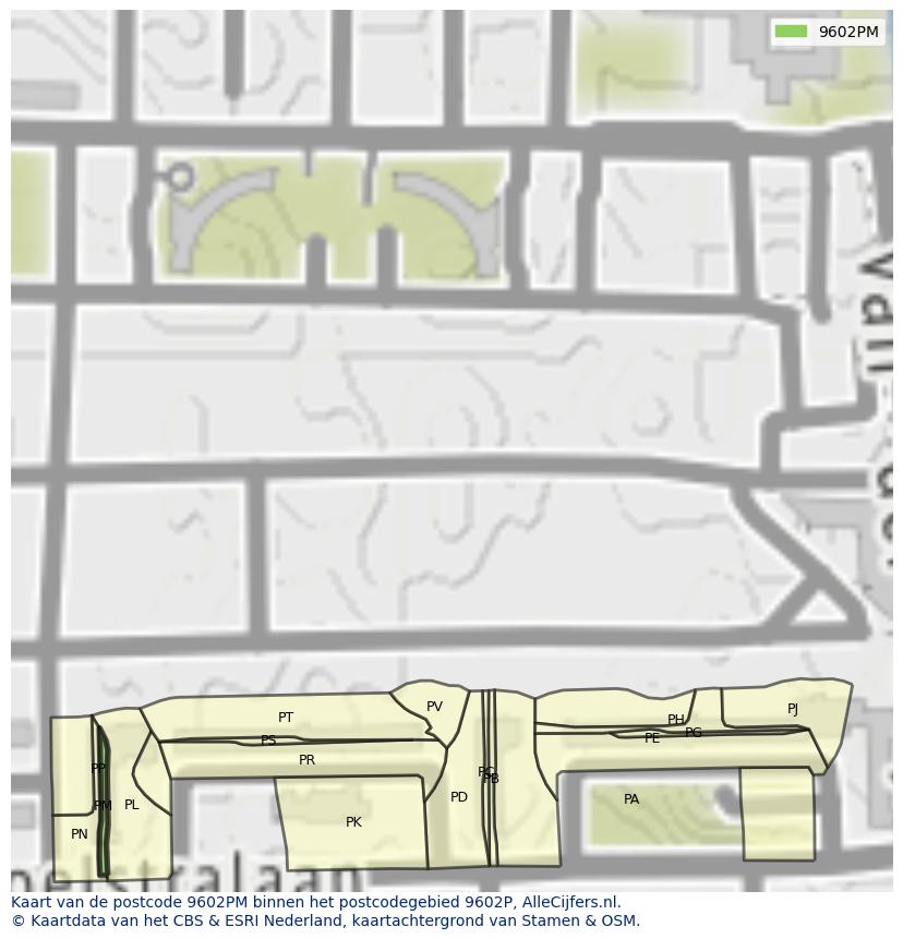 Afbeelding van het postcodegebied 9602 PM op de kaart.