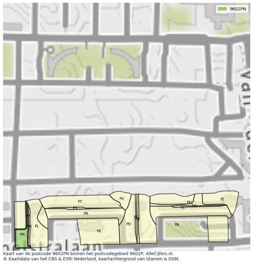 Afbeelding van het postcodegebied 9602 PN op de kaart.