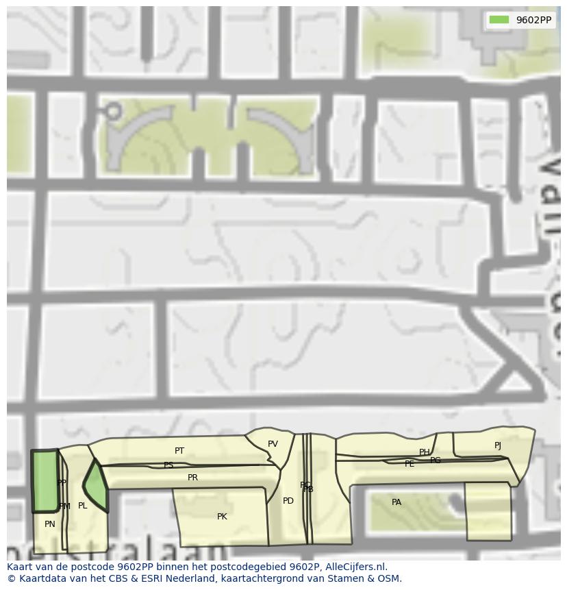 Afbeelding van het postcodegebied 9602 PP op de kaart.