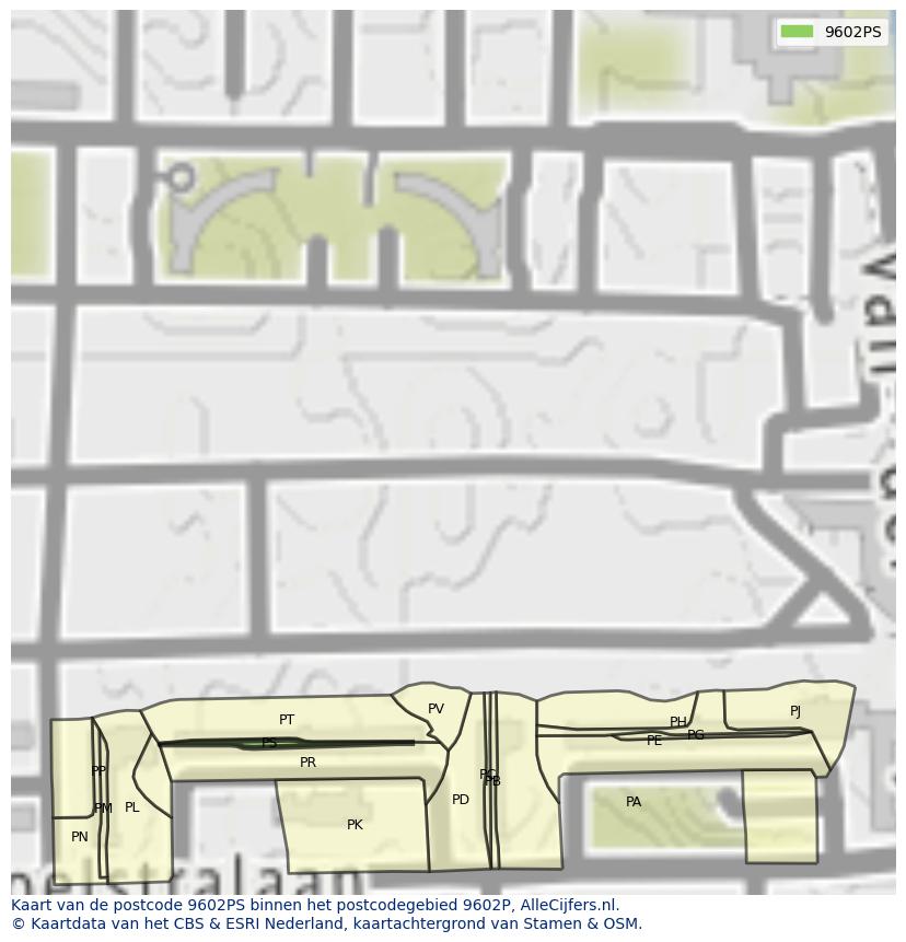 Afbeelding van het postcodegebied 9602 PS op de kaart.